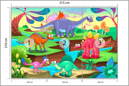 Fototapeta Kolorowe Bajkowe Dinozaury 315 × 210 cm – podgląd kadru