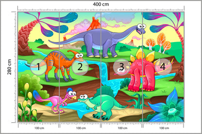 Fototapeta Kolorowe Bajkowe Dinozaury 400 × 280 cm – podgląd kadru
