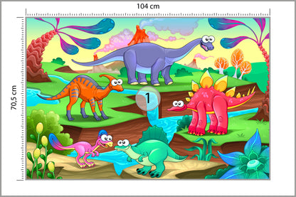 Fototapeta Kolorowe Bajkowe Dinozaury 104 × 70,5 cm – podgląd kadru