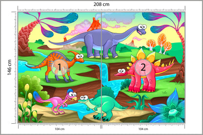 Fototapeta Kolorowe Bajkowe Dinozaury 208 × 146 cm – podgląd kadru