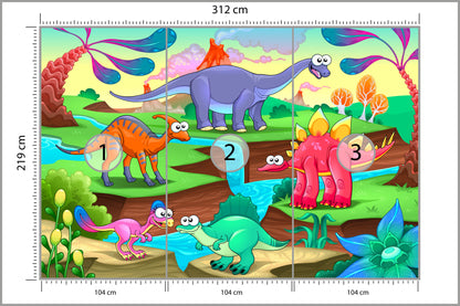 Fototapeta Kolorowe Bajkowe Dinozaury 312 × 219 cm – podgląd kadru