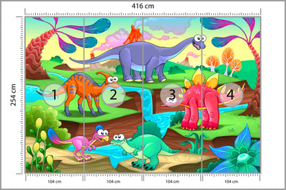 Fototapeta Kolorowe Bajkowe Dinozaury 416 × 254 cm – podgląd kadru