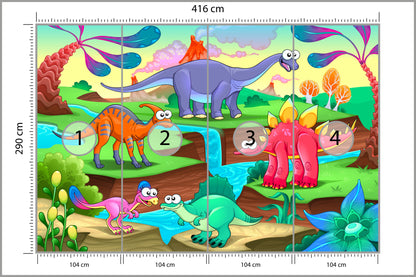 Fototapeta Kolorowe Bajkowe Dinozaury 416 × 290 cm – podgląd kadru