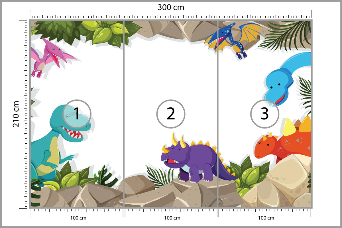 Fototapeta Dinozaury Na Skałach 300 × 210 cm – podgląd kadru