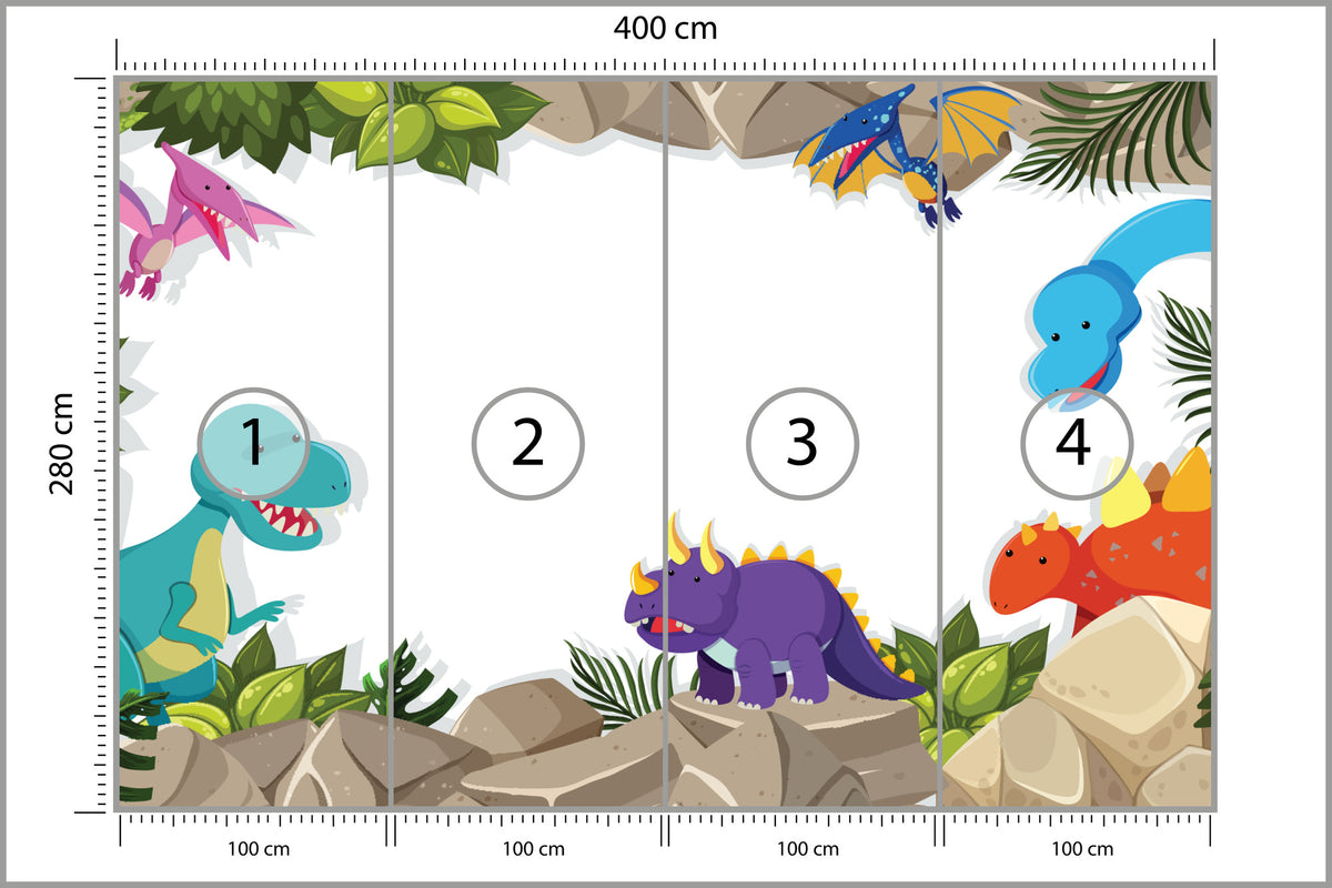 Fototapeta Dinozaury Na Skałach 400 × 280 cm – podgląd kadru