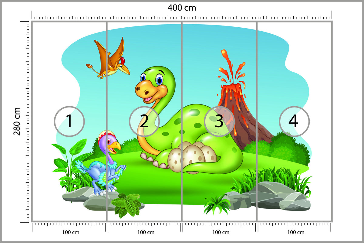 Fototapeta Dinozaury Na Polanie 400 × 280 cm – podgląd kadru