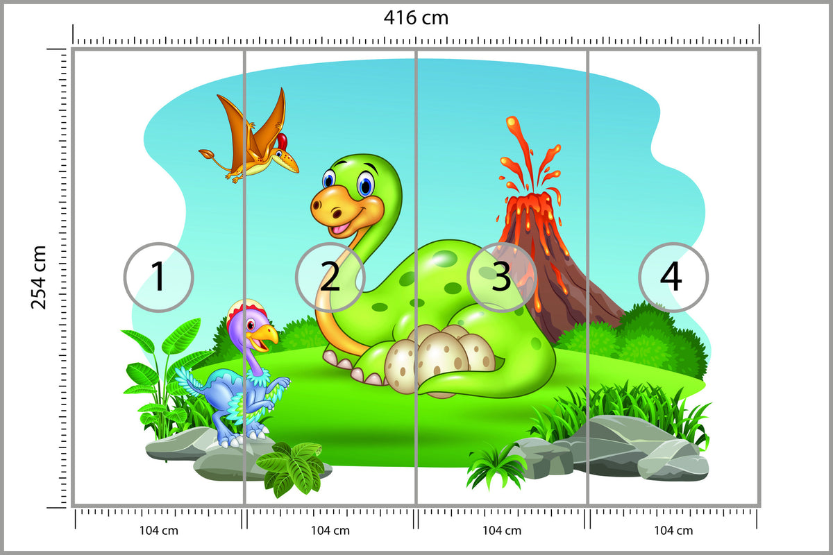 Fototapeta Dinozaury Na Polanie 416 × 254 cm – podgląd kadru