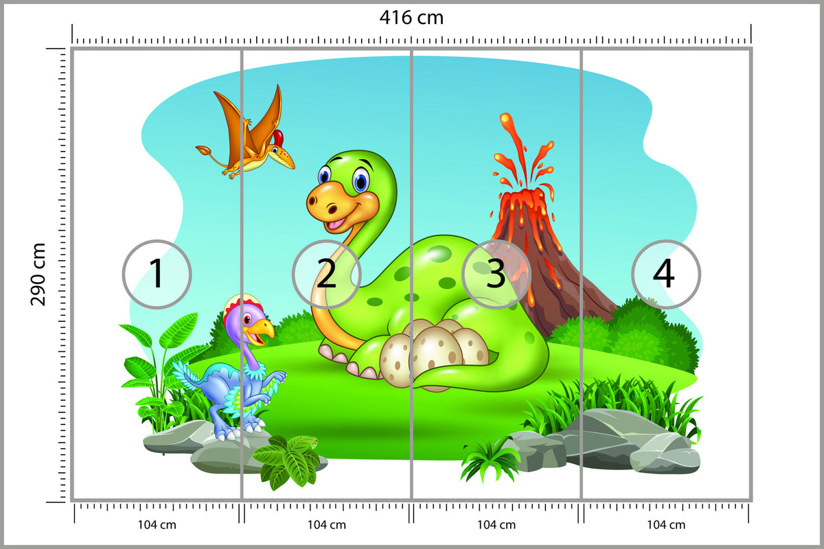 Fototapeta Dinozaury Na Polanie 416 × 290 cm – podgląd kadru