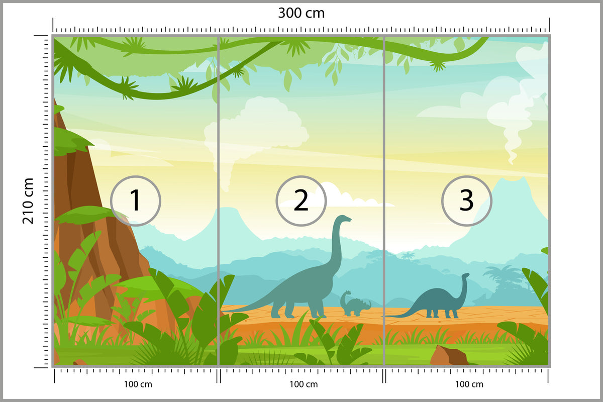 Fototapeta Dinozaury W Dżungli 300 × 210 cm – podgląd kadru