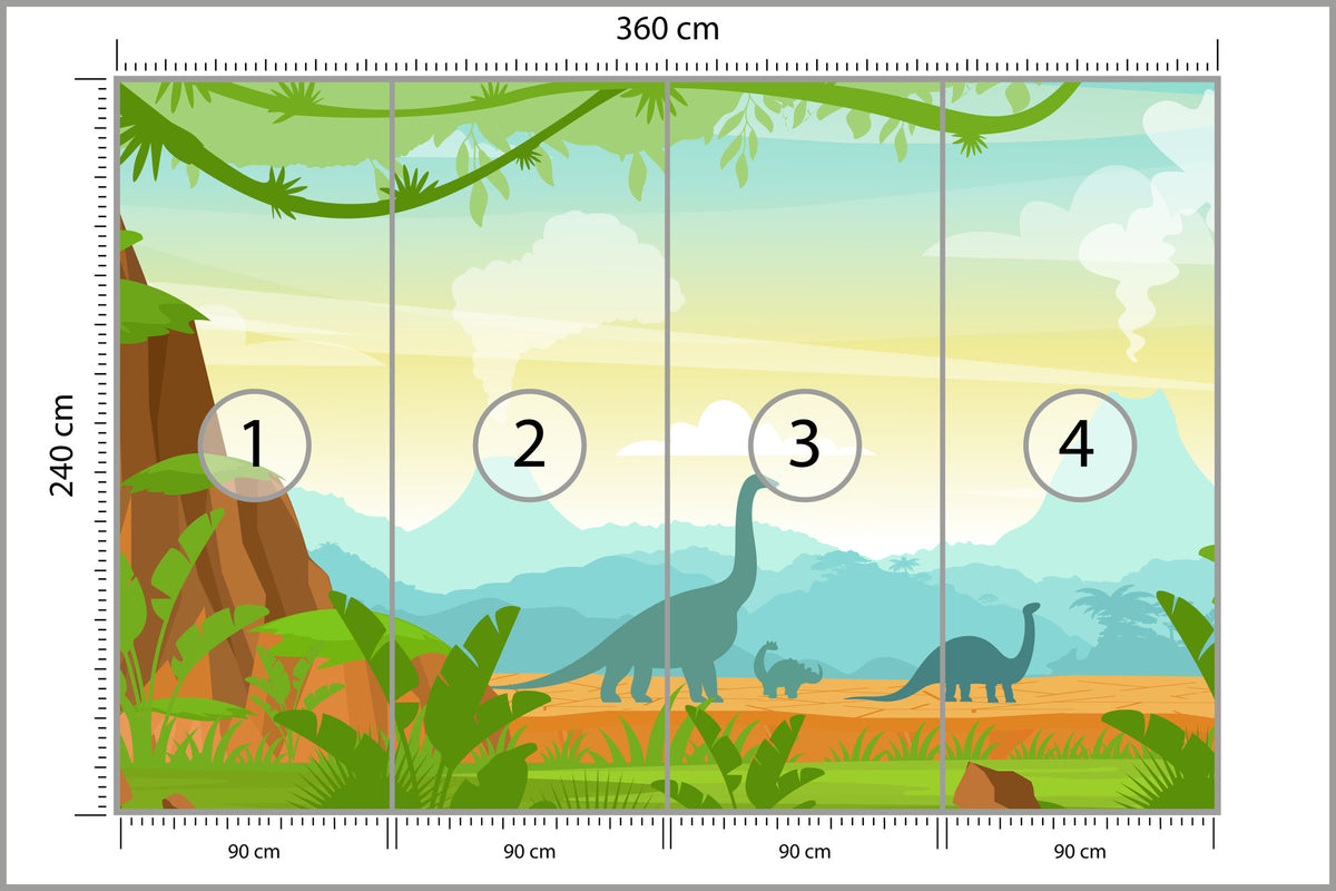 Fototapeta Dinozaury W Dżungli 360 × 240 cm – podgląd kadru