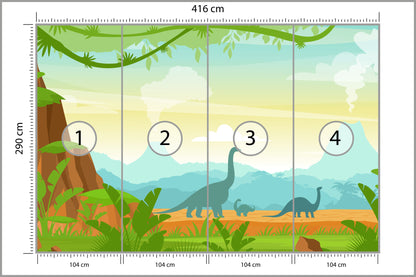 Fototapeta Dinozaury W Dżungli 416 × 290 cm – podgląd kadru