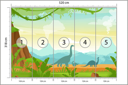 Fototapeta Dinozaury W Dżungli 520 × 318 cm – podgląd kadru