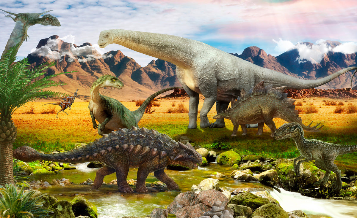 Fototapeta Realistyczne Dinozaury Nad Rzeką – wzór