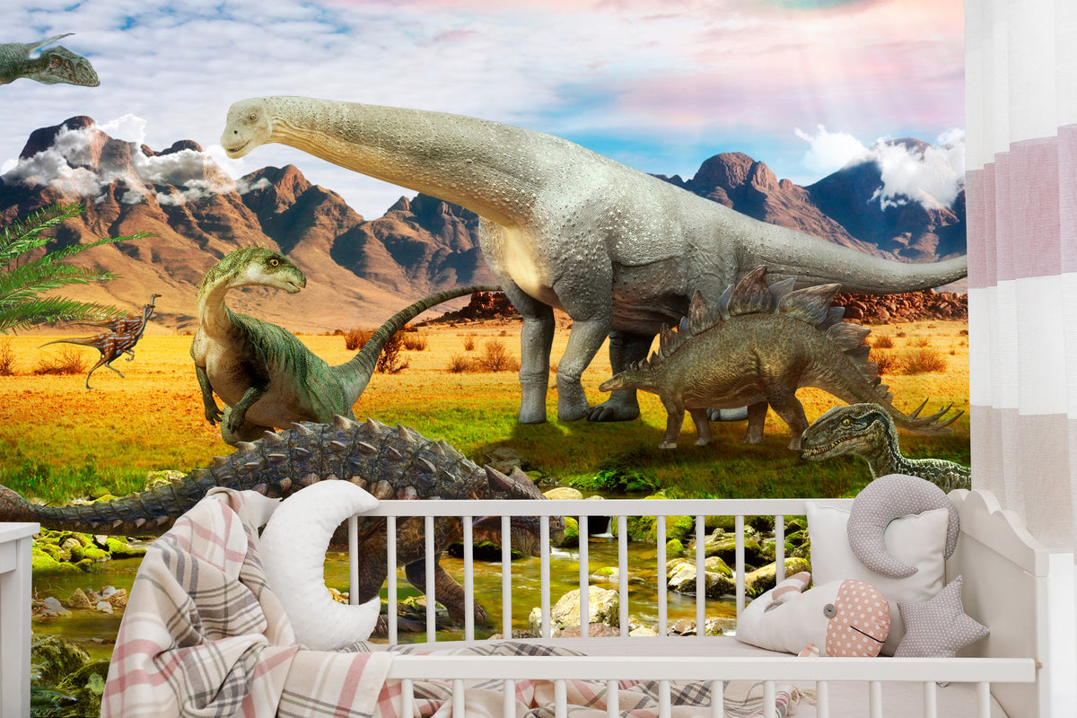 Fototapeta Realistyczne Dinozaury Nad Rzeką – aranżacja wnętrza