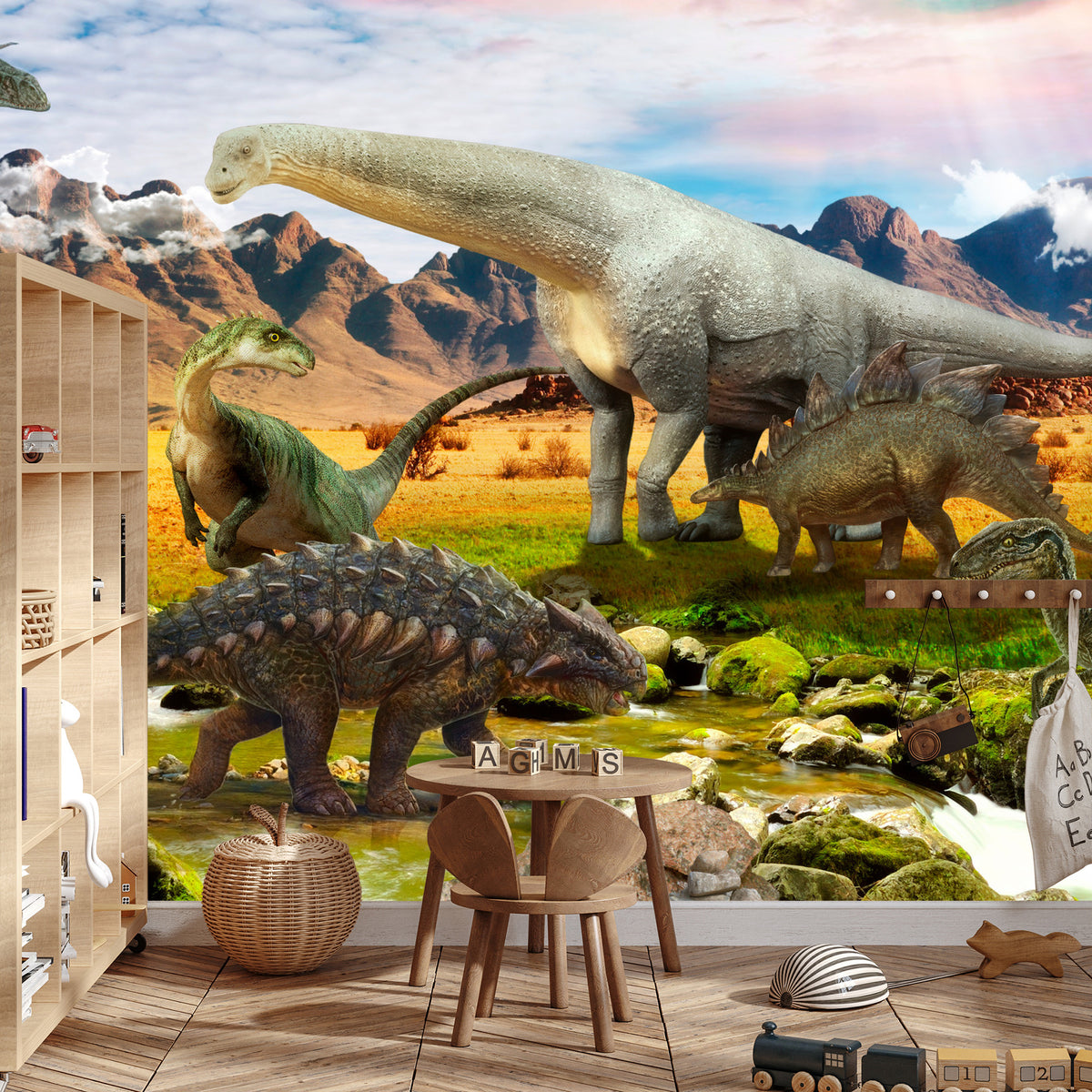 Fototapeta Realistyczne Dinozaury Nad Rzeką – aranżacja wnętrza