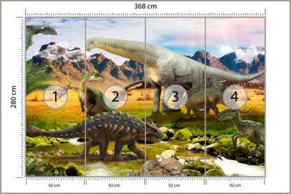 Fototapeta Realistyczne Dinozaury Nad Rzeką 368 × 280 cm – podgląd kadru