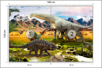Fototapeta Realistyczne Dinozaury Nad Rzeką 180 × 120 cm – podgląd kadru