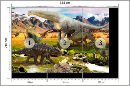 Fototapeta Realistyczne Dinozaury Nad Rzeką 315 × 210 cm – podgląd kadru