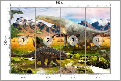 Fototapeta Realistyczne Dinozaury Nad Rzeką 360 × 240 cm – podgląd kadru