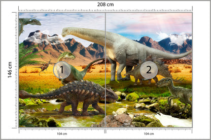 Fototapeta Realistyczne Dinozaury Nad Rzeką 208 × 146 cm – podgląd kadru