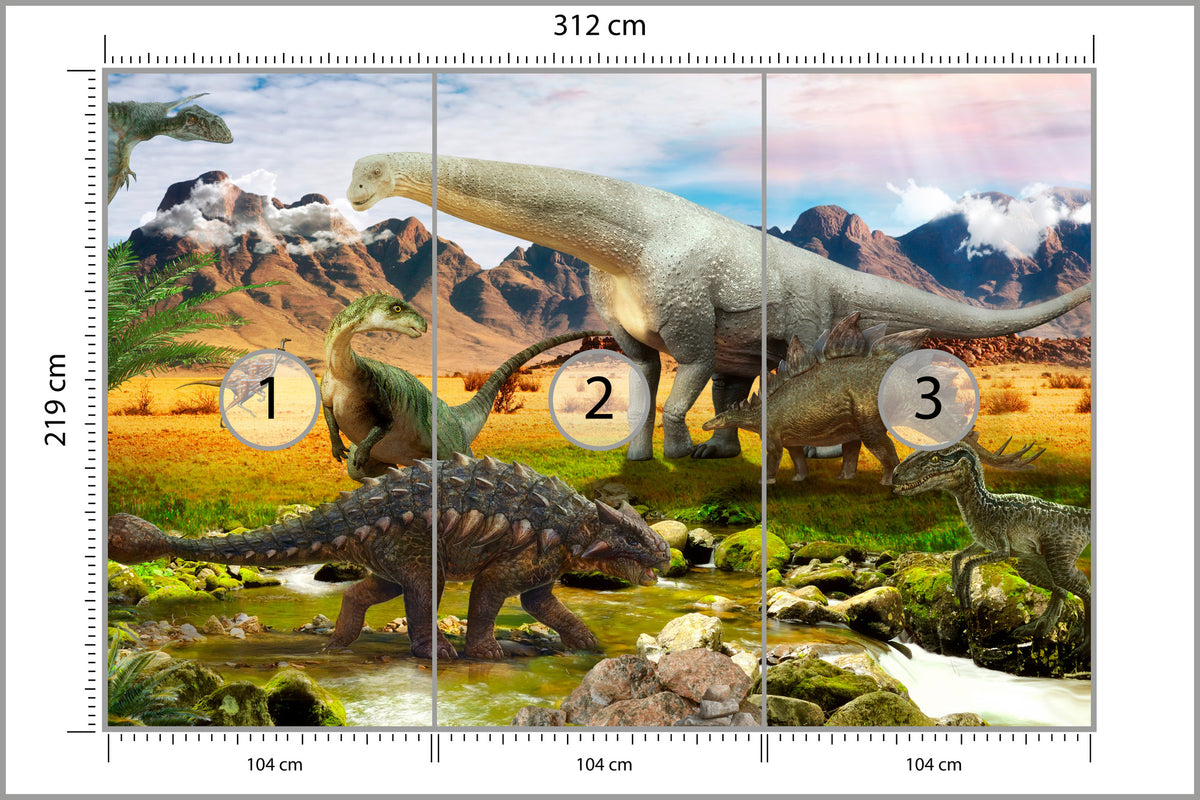 Fototapeta Realistyczne Dinozaury Nad Rzeką 312 × 219 cm – podgląd kadru