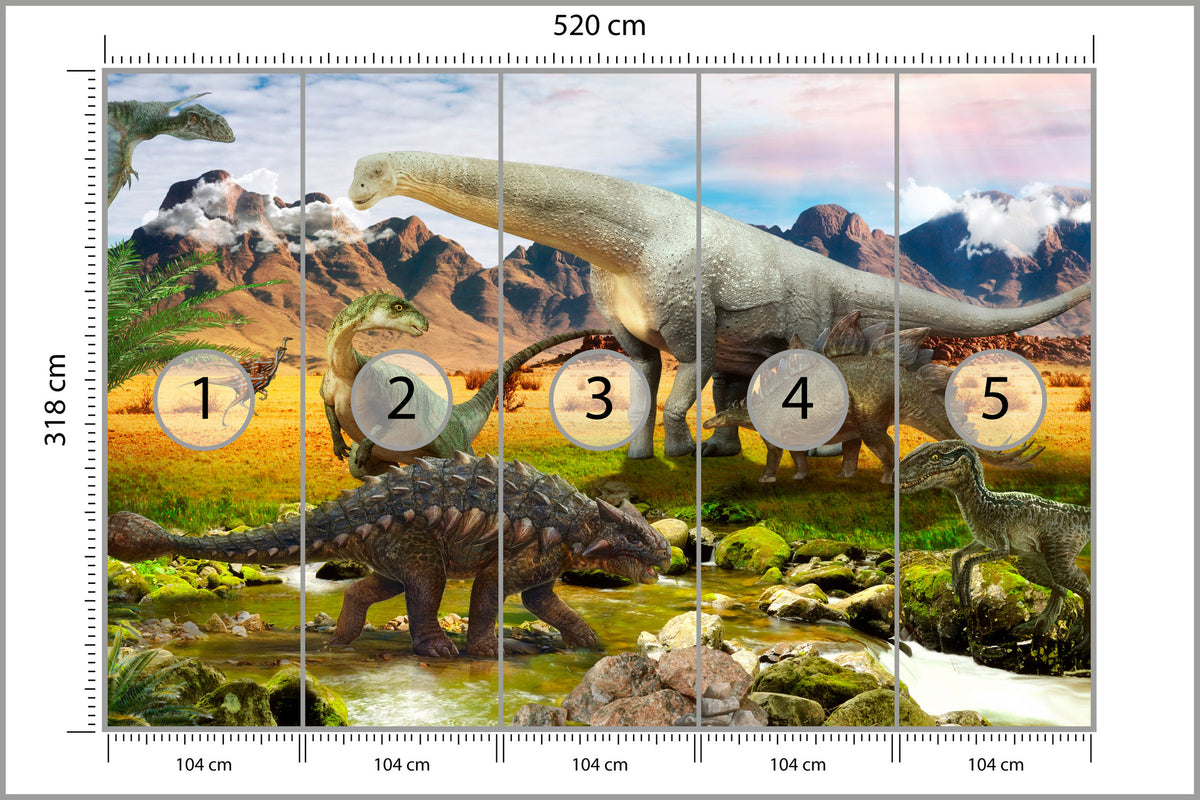 Fototapeta Realistyczne Dinozaury Nad Rzeką 520 × 318 cm – podgląd kadru