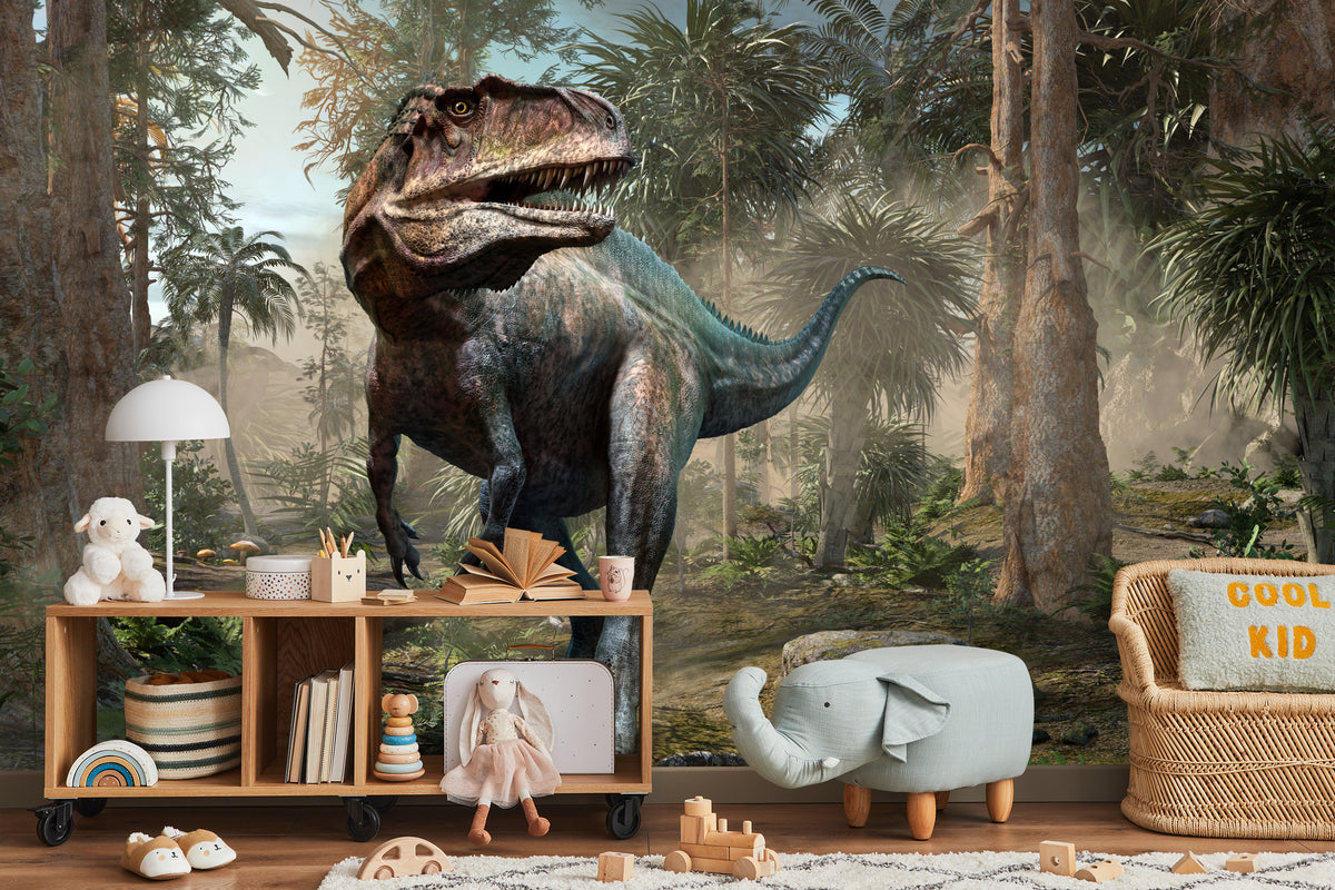 Fototapeta Realistyczny Dinozaur I Palmy – aranżacja wnętrza