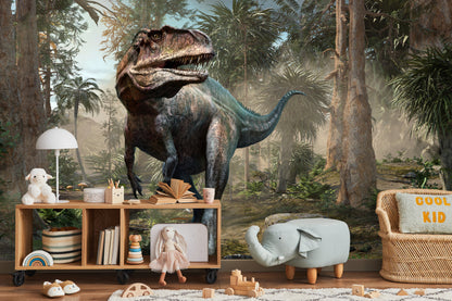 Fototapeta Realistyczny Dinozaur I Palmy – aranżacja wnętrza