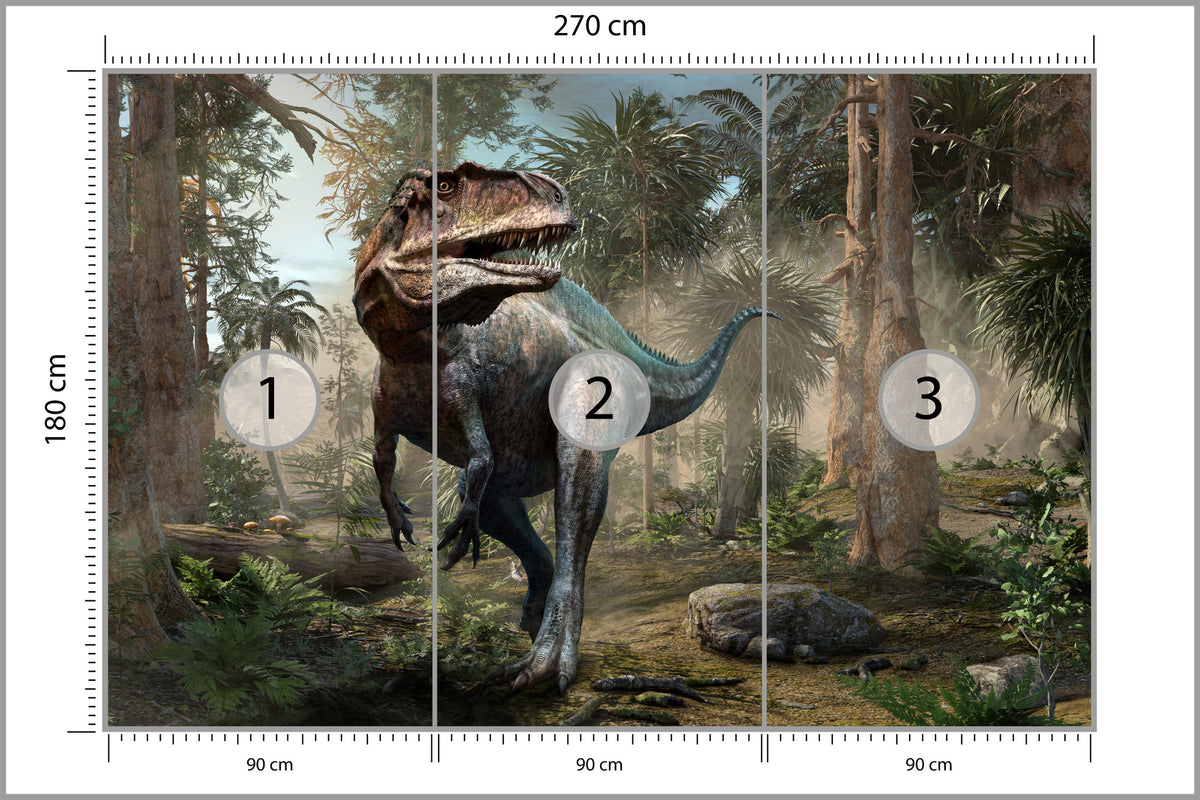 Fototapeta Realistyczny Dinozaur I Palmy 270 × 180 cm – podgląd kadru