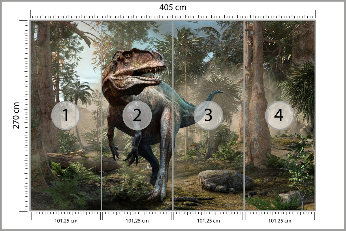 Fototapeta Realistyczny Dinozaur I Palmy 405 × 270 cm – podgląd kadru