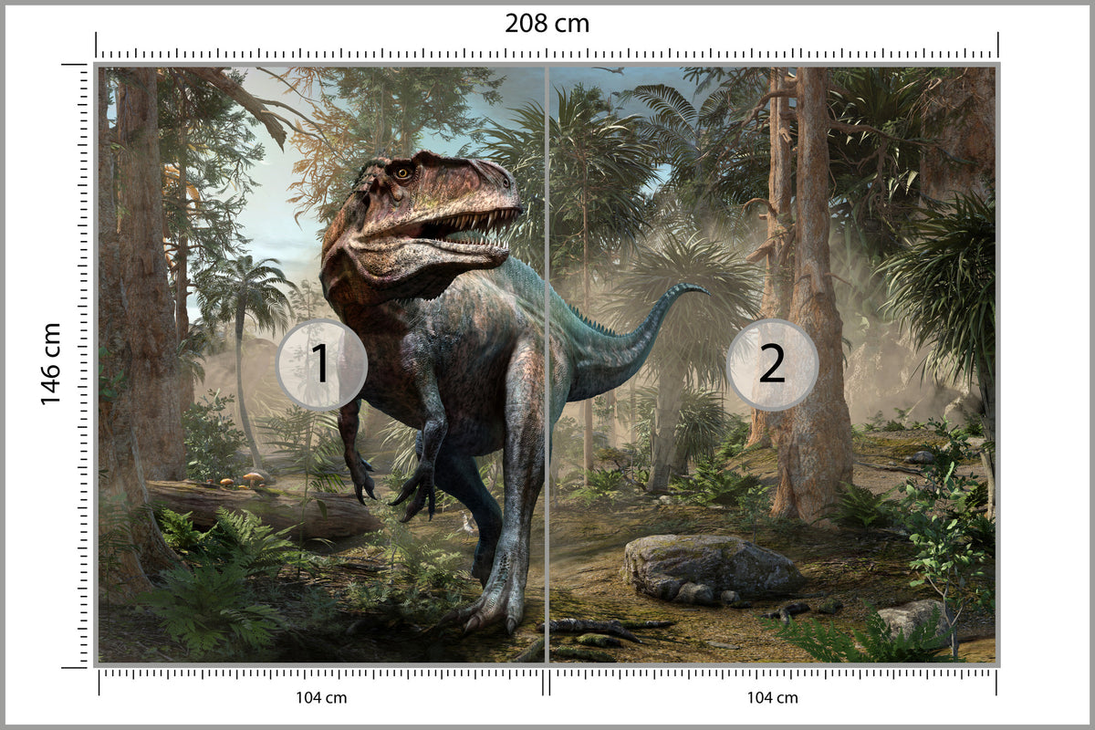 Fototapeta Realistyczny Dinozaur I Palmy 208 × 146 cm – podgląd kadru