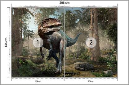 Fototapeta Realistyczny Dinozaur I Palmy 208 × 146 cm – podgląd kadru