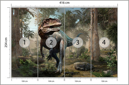Fototapeta Realistyczny Dinozaur I Palmy 416 × 254 cm – podgląd kadru