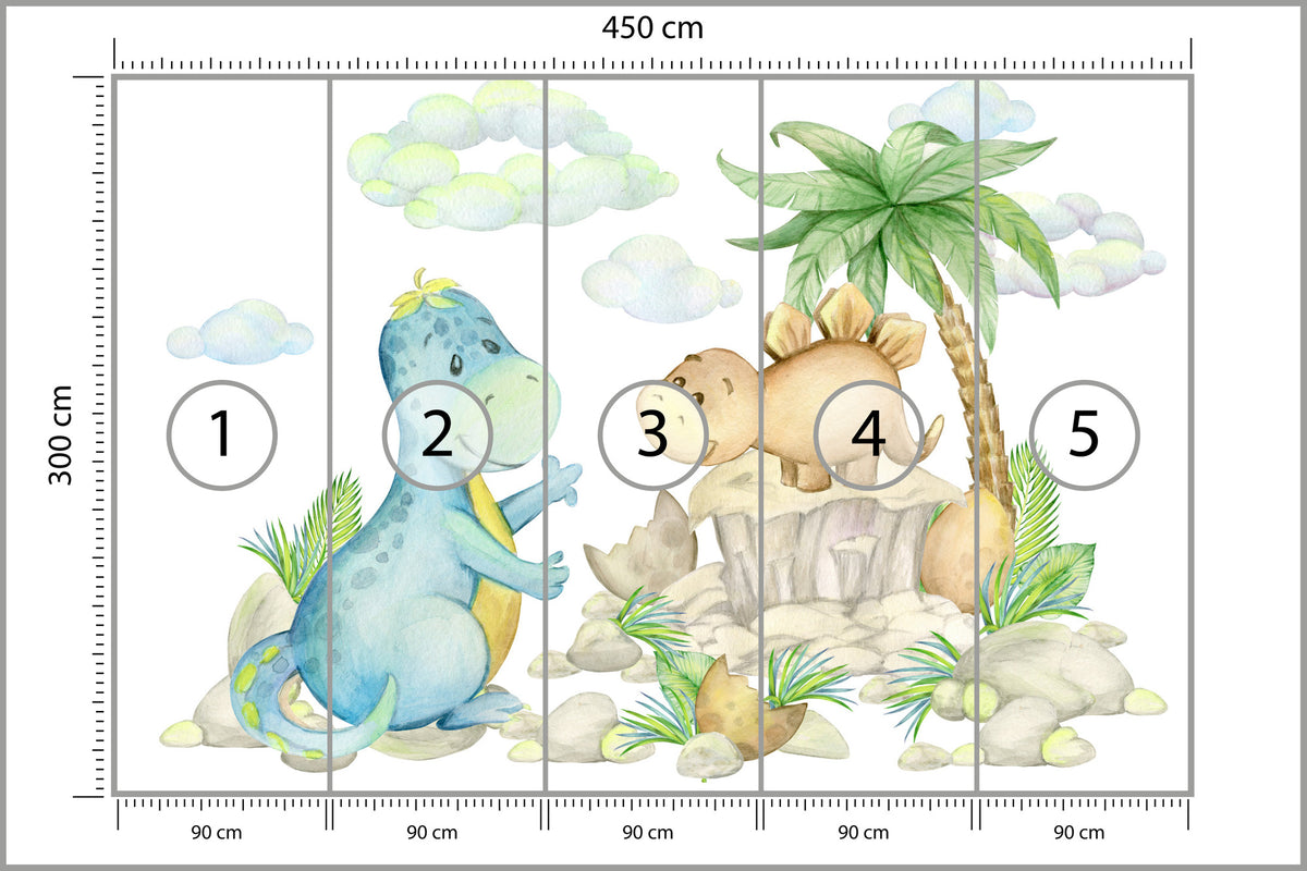 Fototapeta Małe Dinozaury Na Kamieniach 450 × 300 cm – podgląd kadru