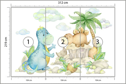 Fototapeta Małe Dinozaury Na Kamieniach 312 × 219 cm – podgląd kadru