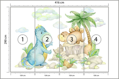 Fototapeta Małe Dinozaury Na Kamieniach 416 × 290 cm – podgląd kadru