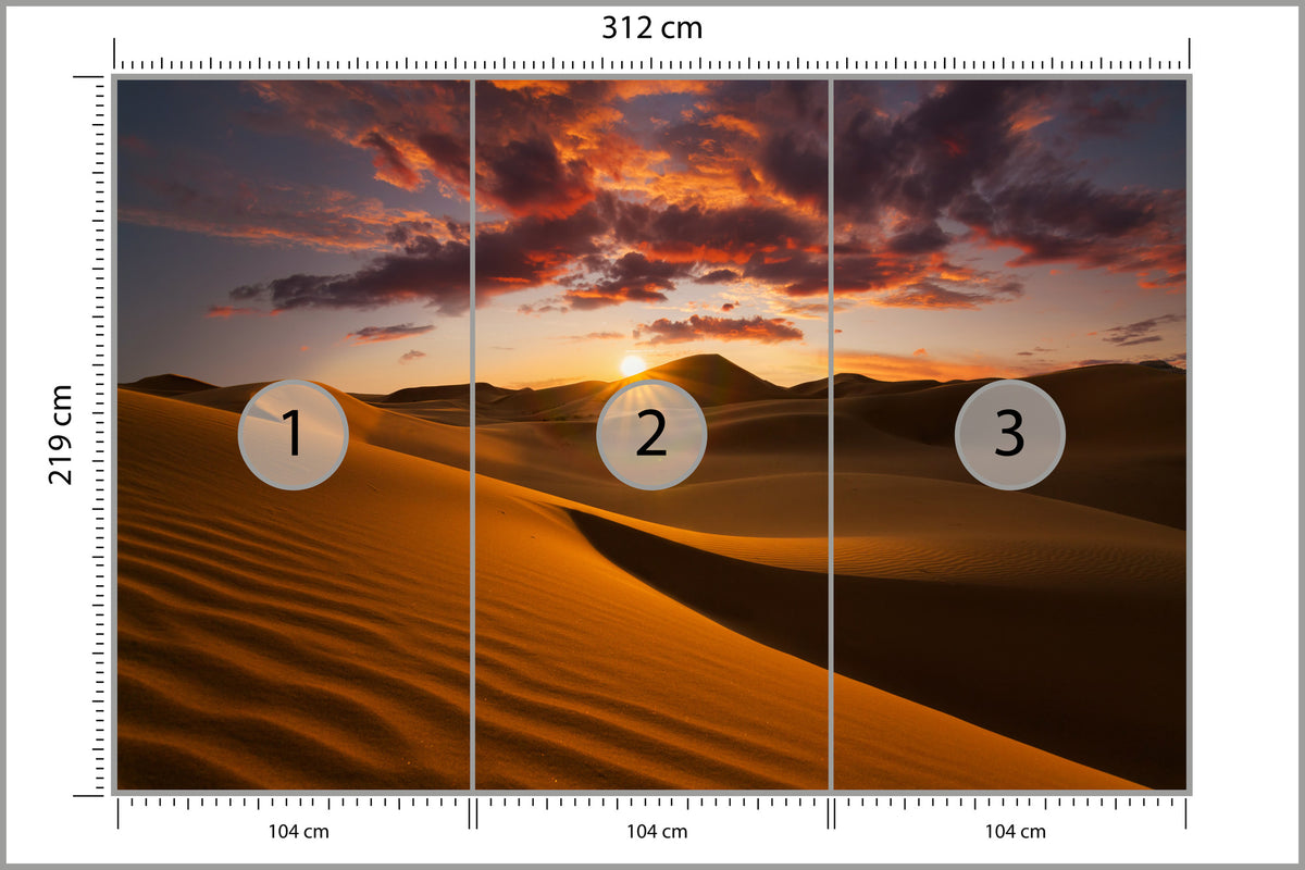 Fototapeta Pustynia Wydmy O Zachodzie Słońca 312 × 219 cm – podgląd kadru