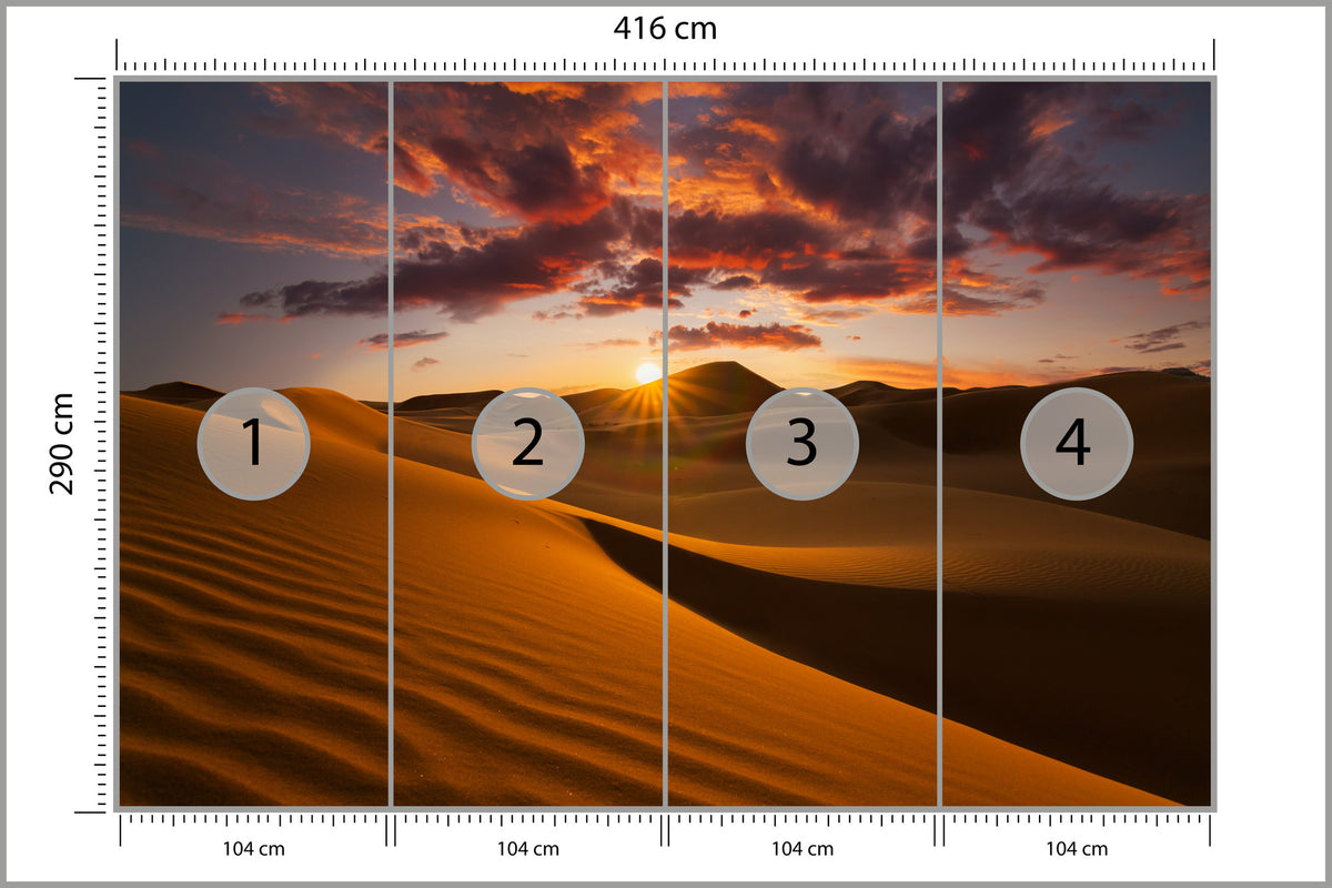 Fototapeta Pustynia Wydmy O Zachodzie Słońca 416 × 290 cm – podgląd kadru