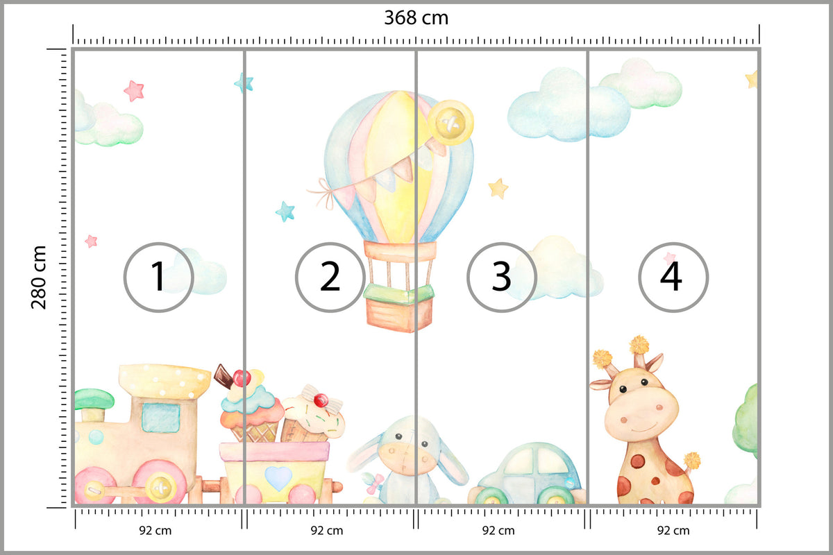 Fototapeta Akwarelowe Zabawki 368 × 280 cm – podgląd kadru