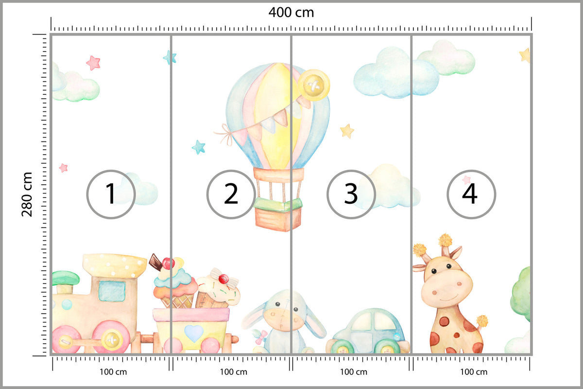 Fototapeta Akwarelowe Zabawki 400 × 280 cm – podgląd kadru