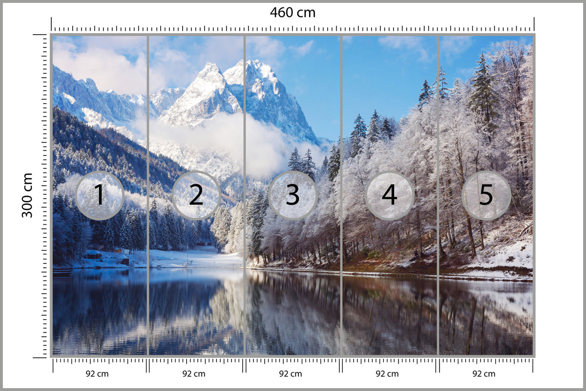 Fototapeta Góry Zimą Odbite W Jeziorze 460 × 300 cm – podgląd kadru