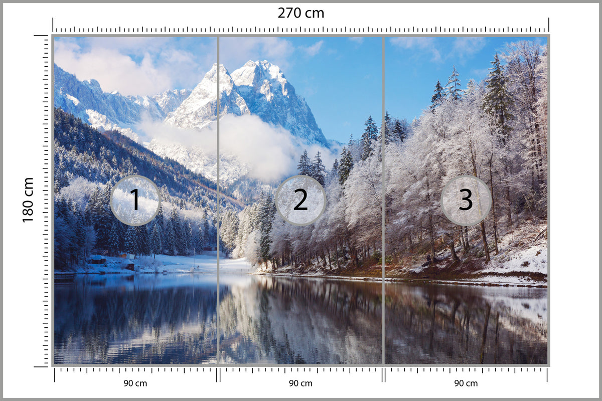 Fototapeta Góry Zimą Odbite W Jeziorze 270 × 180 cm – podgląd kadru