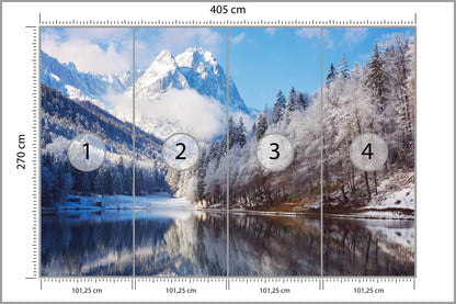 Fototapeta Góry Zimą Odbite W Jeziorze 405 × 270 cm – podgląd kadru