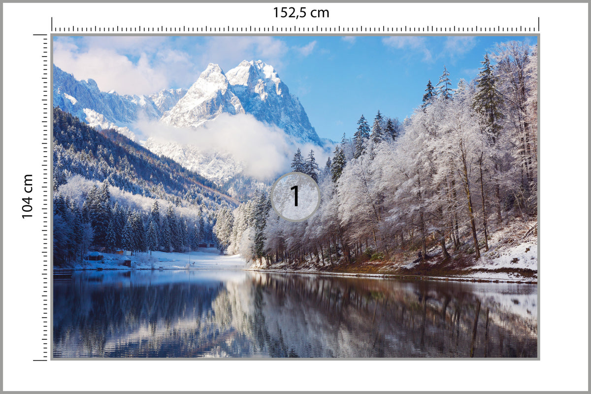 Fototapeta Góry Zimą Odbite W Jeziorze 152,5 × 104 cm – podgląd kadru