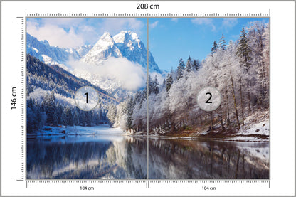 Fototapeta Góry Zimą Odbite W Jeziorze 208 × 146 cm – podgląd kadru