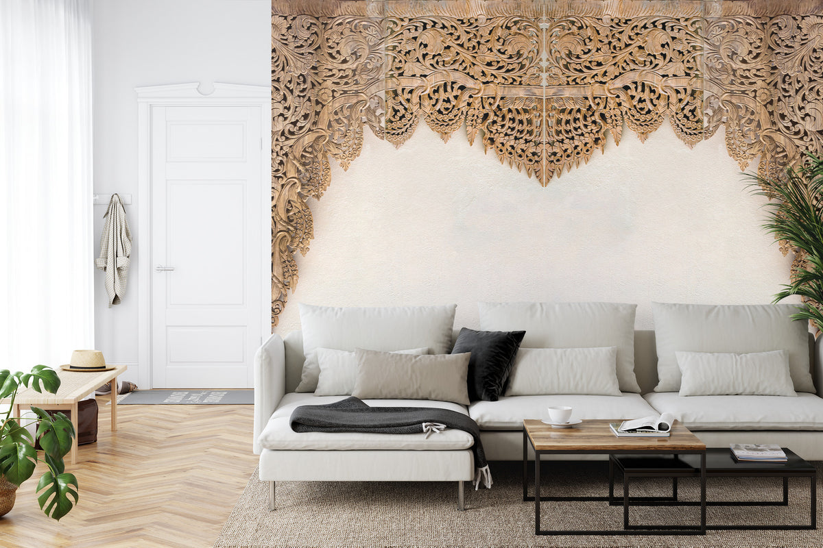Fototapeta Drewniane Dalekowschodnie Ornamenty – aranżacja wnętrza