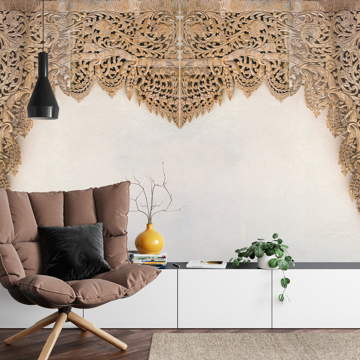 Fototapeta Drewniane Dalekowschodnie Ornamenty – aranżacja wnętrza