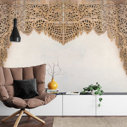 Fototapeta Drewniane Dalekowschodnie Ornamenty – aranżacja wnętrza