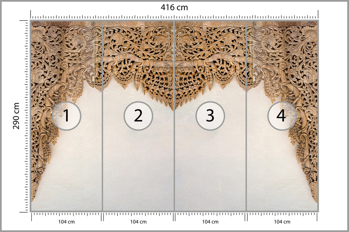 Fototapeta Drewniane Dalekowschodnie Ornamenty 416 × 290 cm – podgląd
