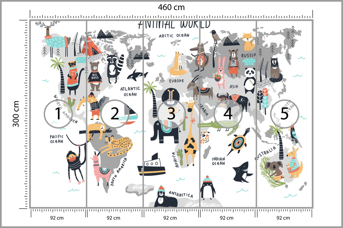 Fototapeta Mapa Dla Dzieci Ze Zwierzętami 460 × 300 cm – podgląd kadru